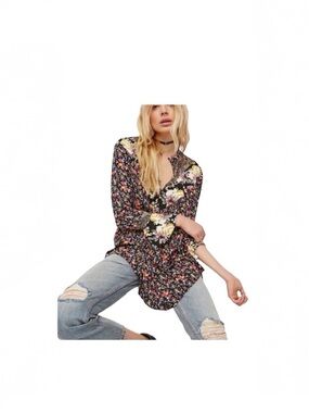 Free People Wildflower fields floral bohemian festival longsleeve top size small